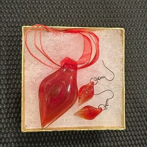 Glass Pendant and Earring Set